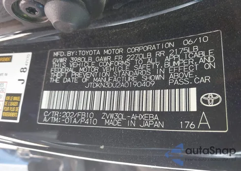 2010 Toyota Prius Ii z USA, uszkodzony, nr VIN JTDKN3DU2A0190409
